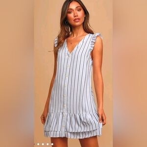 Lulu's Elegant Black and White Striped Midi Dress